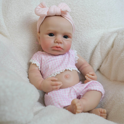 18 Inches Full Silicone Awake Loulou Reborn Doll Girl in Pink Plaid Outfits