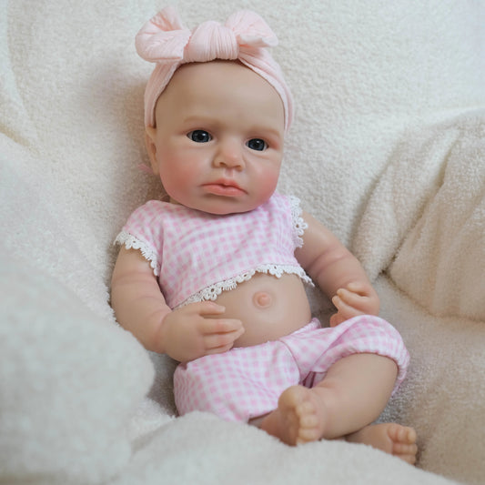 18 Inches Full Silicone Awake Loulou Reborn Doll Girl in Pink Plaid Outfits