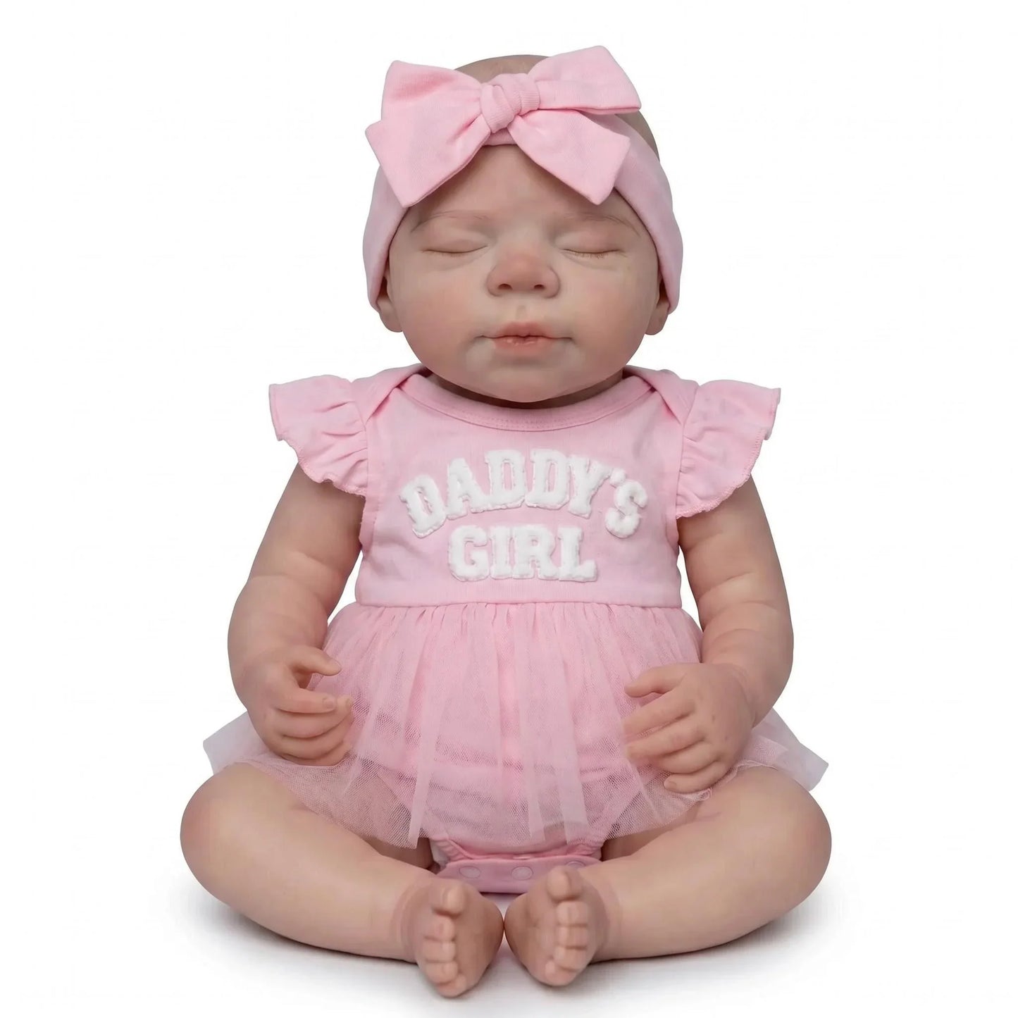 Bambola reborn Pascale bambina realistica in silicone da 18 pollici con vestito rosa