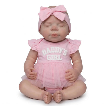 Bambola reborn Pascale bambina realistica in silicone da 18 pollici con vestito rosa