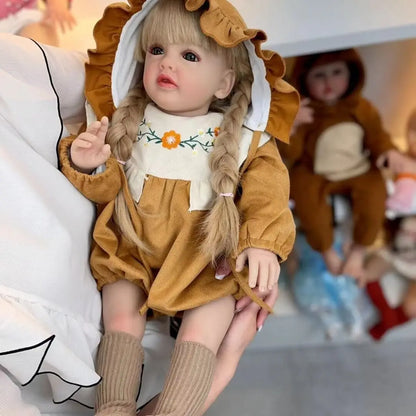 Bambola reborn Betty con lunghi capelli biondi 60cm di lunghezza e corpo in morbido cotone
