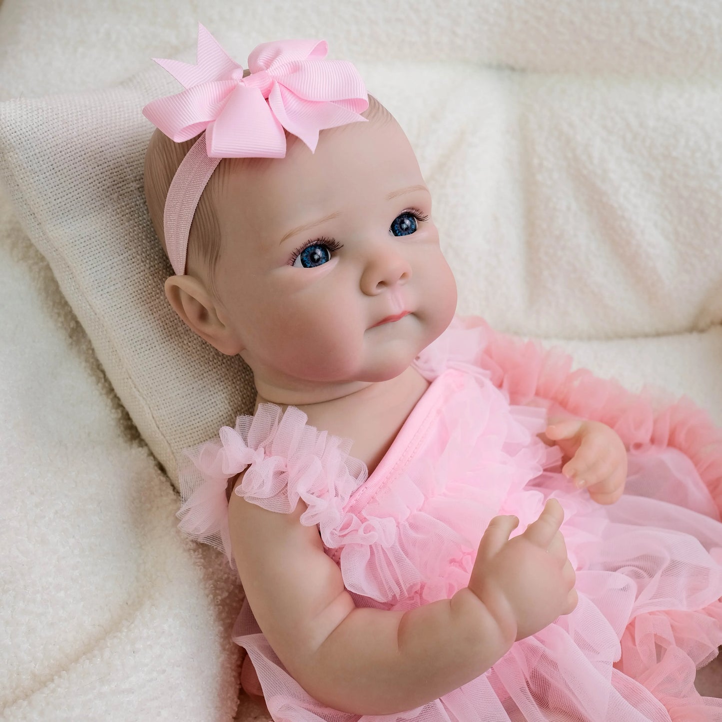 Bambola reborn Bettie da 18 pollici con occhi aperti bambina con vestito rosa