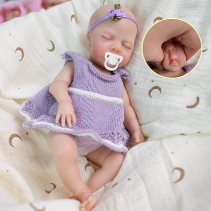 30cm Full Silicone Openable Mouth Luna Reborn Doll Girl In Purple Dress