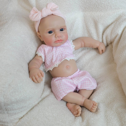 18 Inches Full Silicone Awake Loulou Reborn Doll Girl in Pink Plaid Outfits
