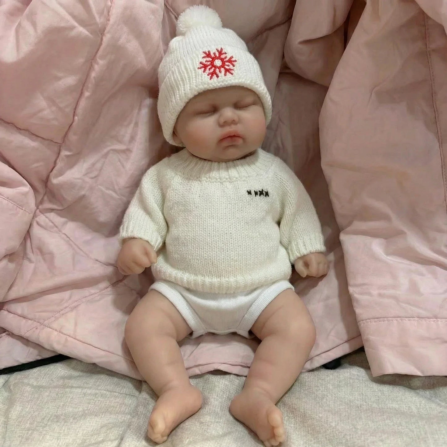30cm Full Silicone Closed Eyes Reborn Doll Girl Pickle in White Sweater