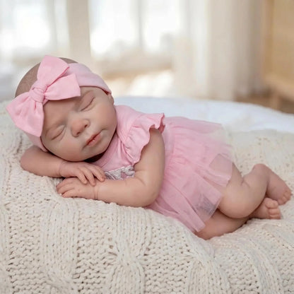 Bambola reborn Pascale bambina realistica in silicone da 18 pollici con vestito rosa