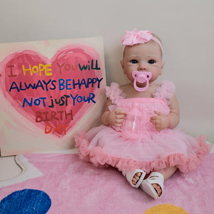 Bambola reborn Bettie da 18 pollici con occhi aperti bambina con vestito rosa