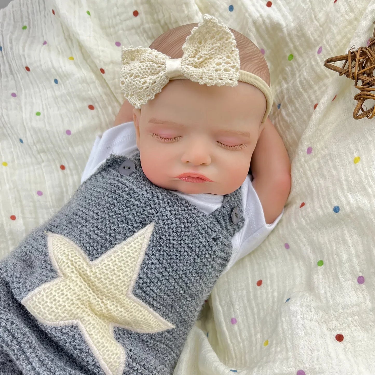 20 Inches 3D-Painted Rosalie Asleep Reborn Dolls In Gray Star Outfits