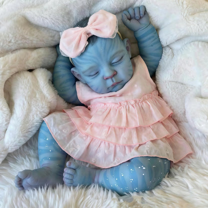 Bambola reborn Peaches da 19 pollici con occhi chiusi vestita di rosa