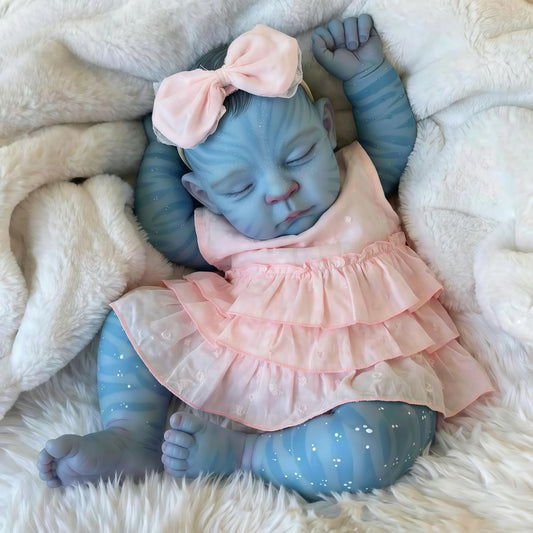 Bambola reborn Peaches da 19 pollici con occhi chiusi vestita di rosa