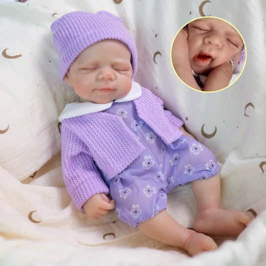 30cm Full Silicone Openable Mouth Pascale Reborn Doll Girl In Purple Clothes