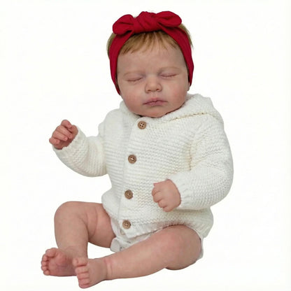 Bambola reborn Loulou realistica da 50 cm con occhi chiusi in abiti bianchi