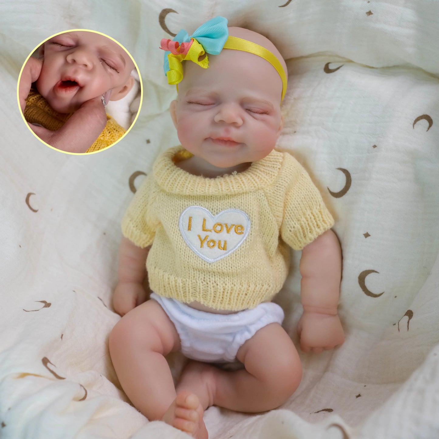 30cm Full Silicone Openable Mouth Pascale Reborn Doll Girl In Yellow Sweater