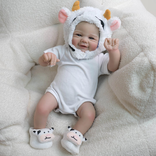 Bambole reborn Vivienne Occhi aperti da 19 pollici con abiti bianchi