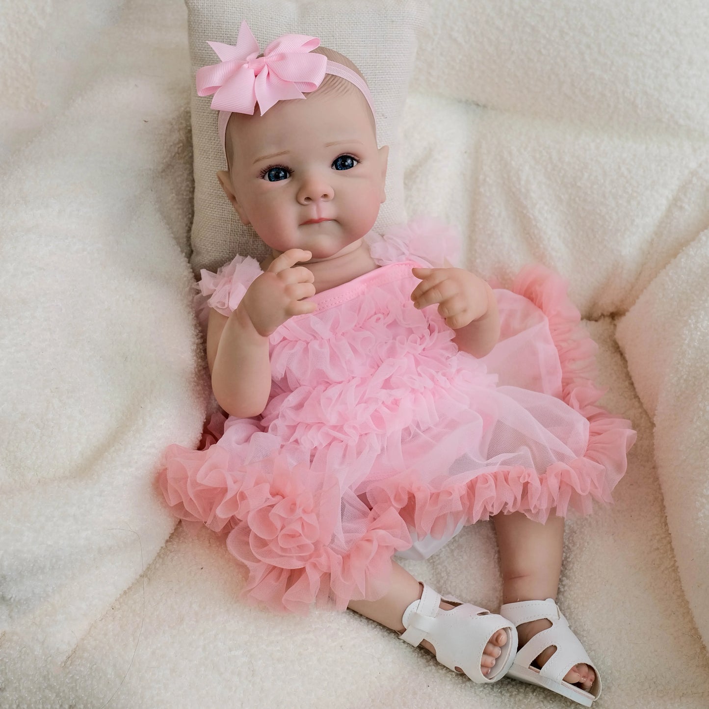 Bambola reborn Bettie da 18 pollici con occhi aperti bambina con vestito rosa