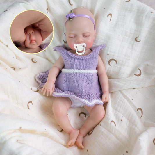 30cm Full Silicone Openable Mouth Luna Reborn Doll Girl In Purple Dress