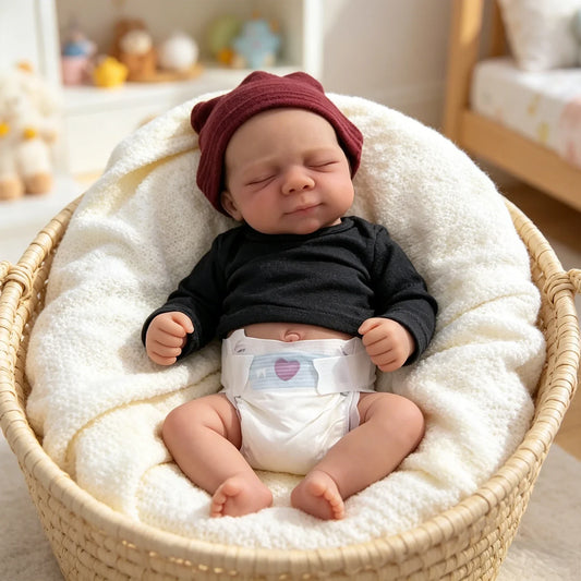 Bambola reborn Pascale da 45cm in morbido silicone con tutina nera