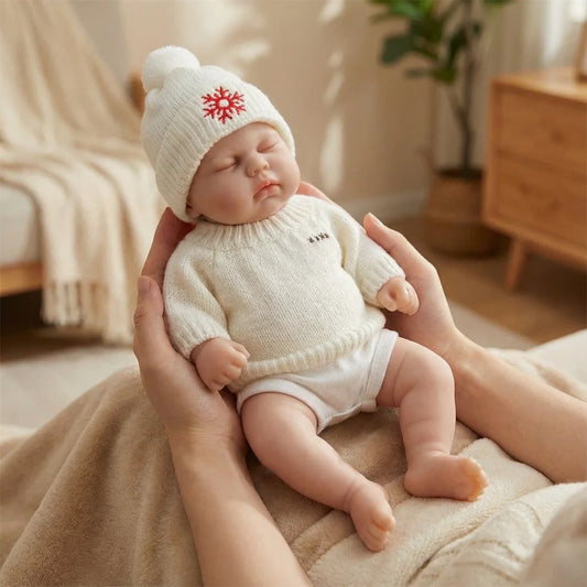 30cm Full Silicone Closed Eyes Reborn Doll Girl Pickle in White Sweater