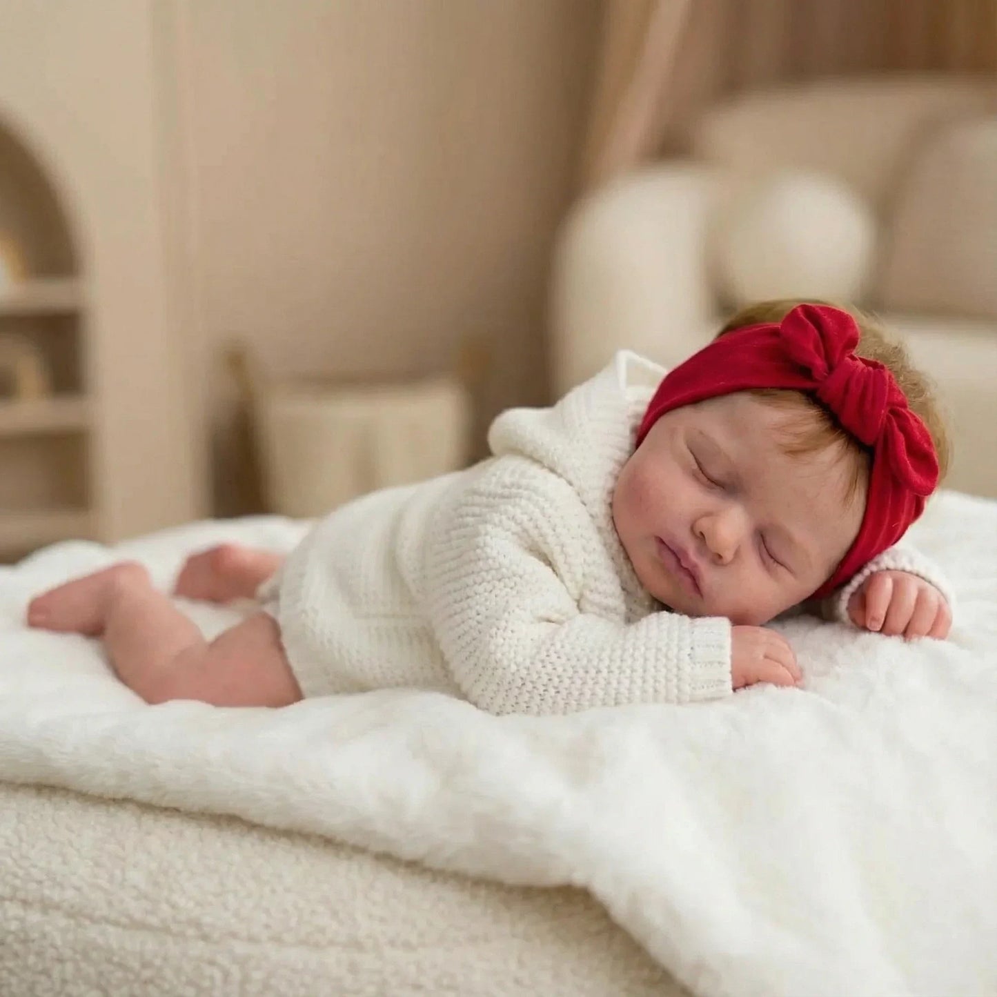 Bambola reborn Loulou realistica da 50 cm con occhi chiusi in abiti bianchi
