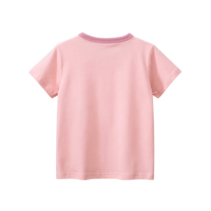 Pink Cartoon Rabbit Round Collar Short Sleeve T-shirt