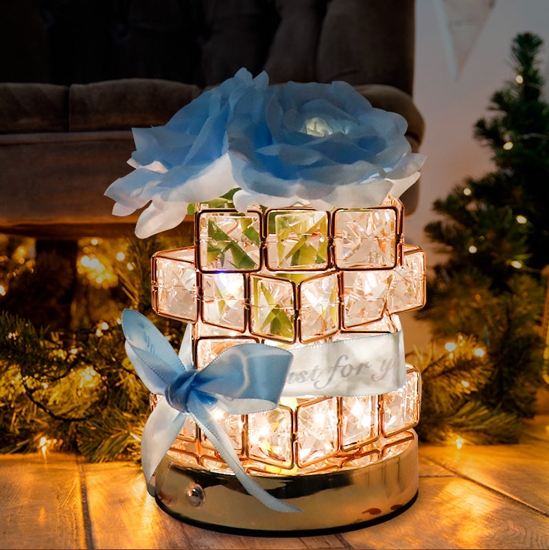 Luce notturna LED dimmerabile a tre colori con cubo di Rubik in cristallo rosa creativo