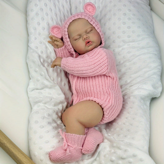 Bambola Reborn morbido da 50 cm con corpo addormentato e maglione rosa