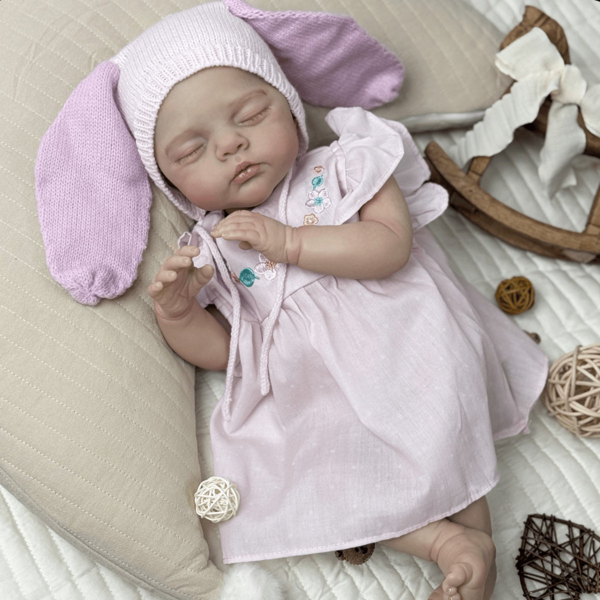 48cm Soft Body Sleeping Irys Reborn Doll In Pink Dress