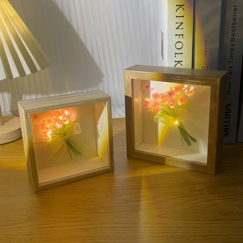 Luce notturna per cornice per foto fai-da-te con 20 tulipani