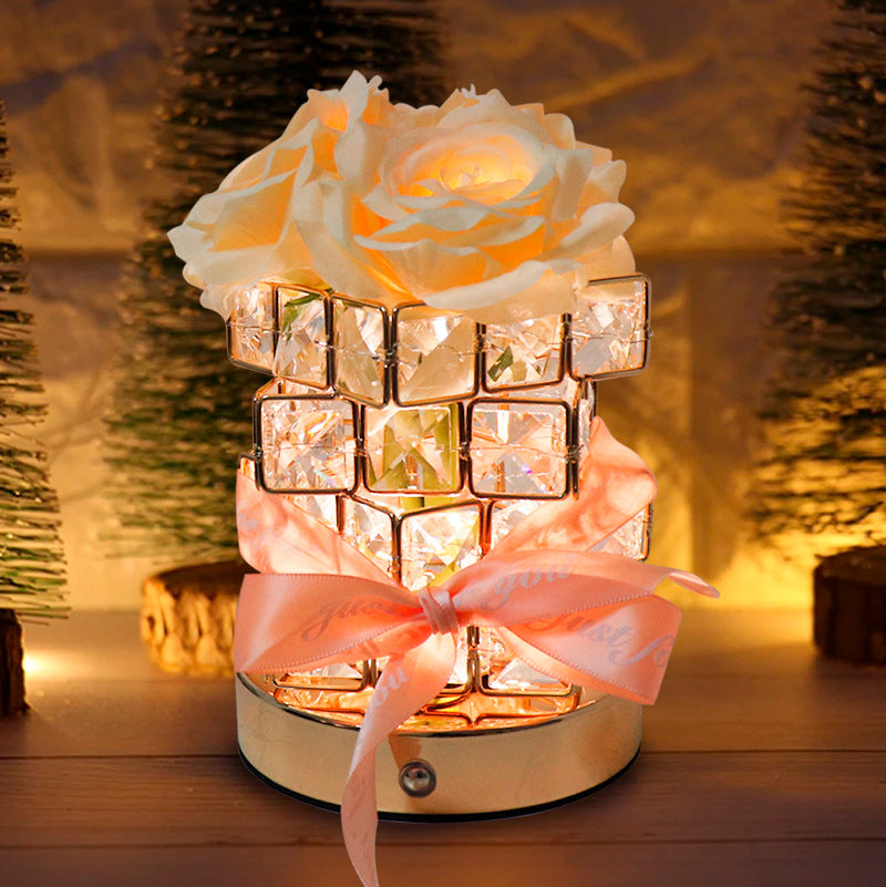 Luce notturna LED dimmerabile a tre colori con cubo di Rubik in cristallo rosa creativo