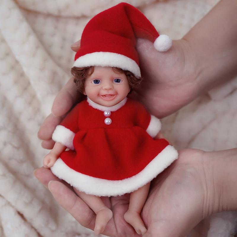 6 Inch Open Eyes Mini Reborn Dolls In Christmas Clothes