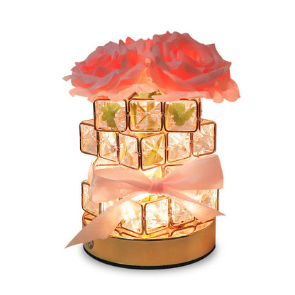 Luce notturna LED dimmerabile a tre colori con cubo di Rubik in cristallo rosa creativo