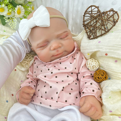 45cm Full Silicone Stretchable Asleep Pascale Reborn Girl in Pink Polk Dot Outfits