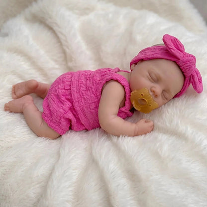 30cm Realistic Full Silicone Closed Eyes Irys Reborn Doll Girl in Rose Outfits