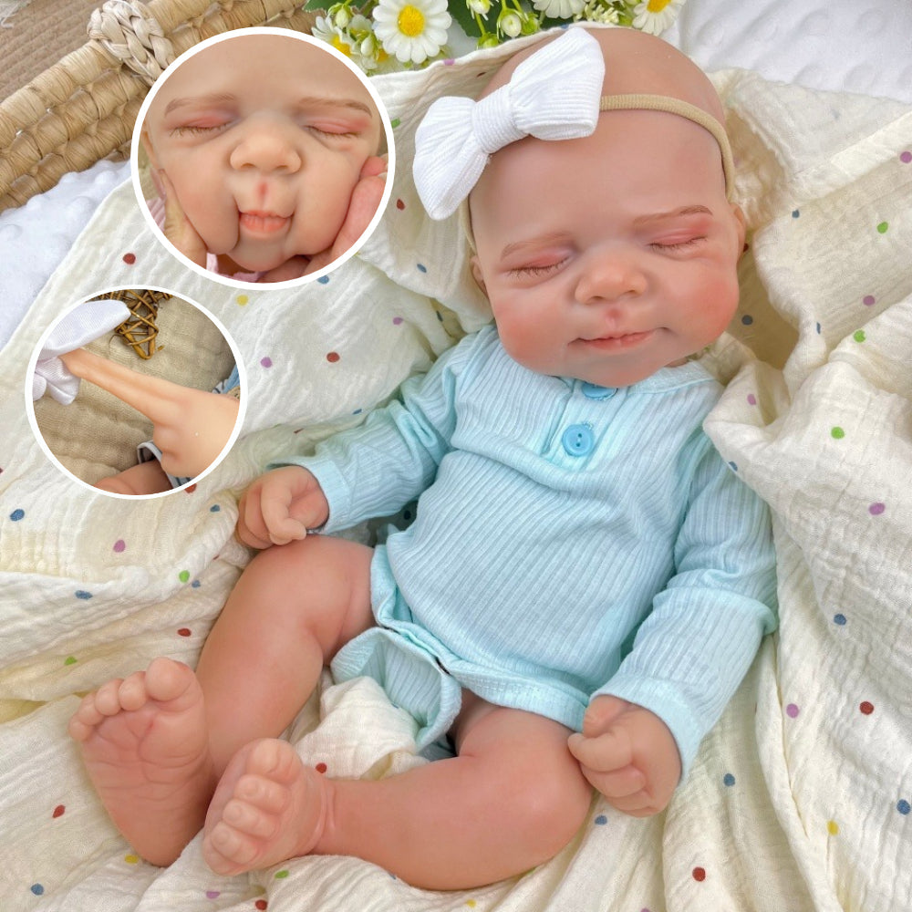 45cm Full Silicone Stretchable Asleep Pascale Reborn Girl in Blue Romper