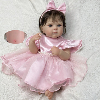 45cm Lifelike Vinyl Body Short Hair Bettie Reborn Girl in Pink Dress