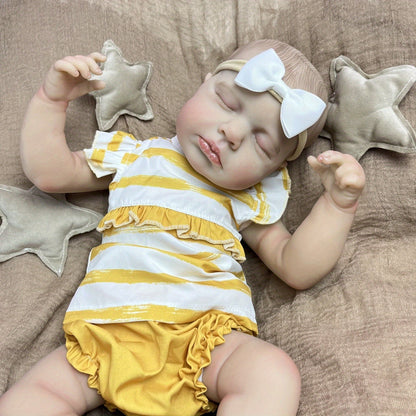 20 Inches 3D Skin Closed Eyes Loulou Reborn Baby Girl In Yellow Stripe Clothes