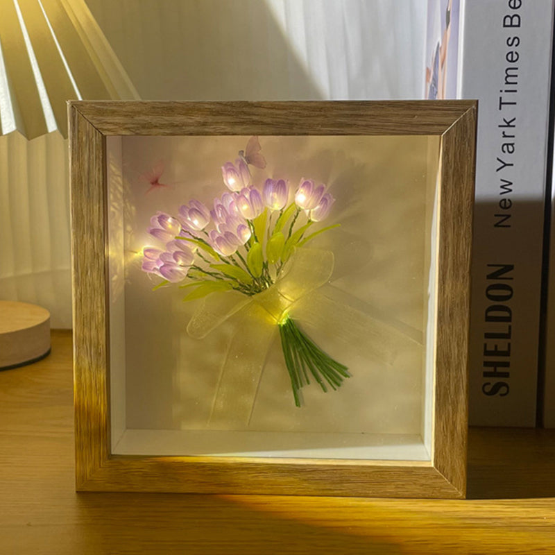 Luce notturna per cornice per foto fai-da-te con 20 tulipani