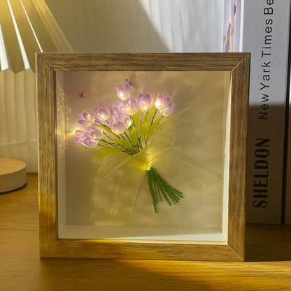 Luce notturna per cornice per foto fai-da-te con 20 tulipani