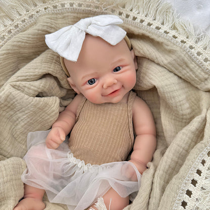 Bambola reborn Vivienne da 30 cm in morbido silicone con vestito color caffè