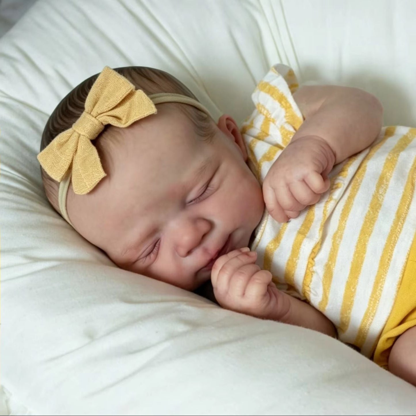 Bambola reborn Pascale da 48 cm che dorme con tutina gialla