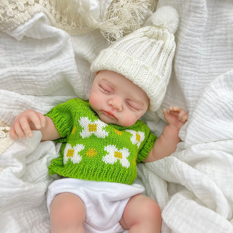 30cm Realistic Full Silicone Closed Eyes Irys Reborn Doll Girl in Green Sweater