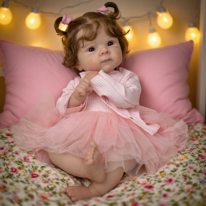 Bambola Reborn Bettie con corpo morbido e occhi aperti da 48 cm in abito rosa