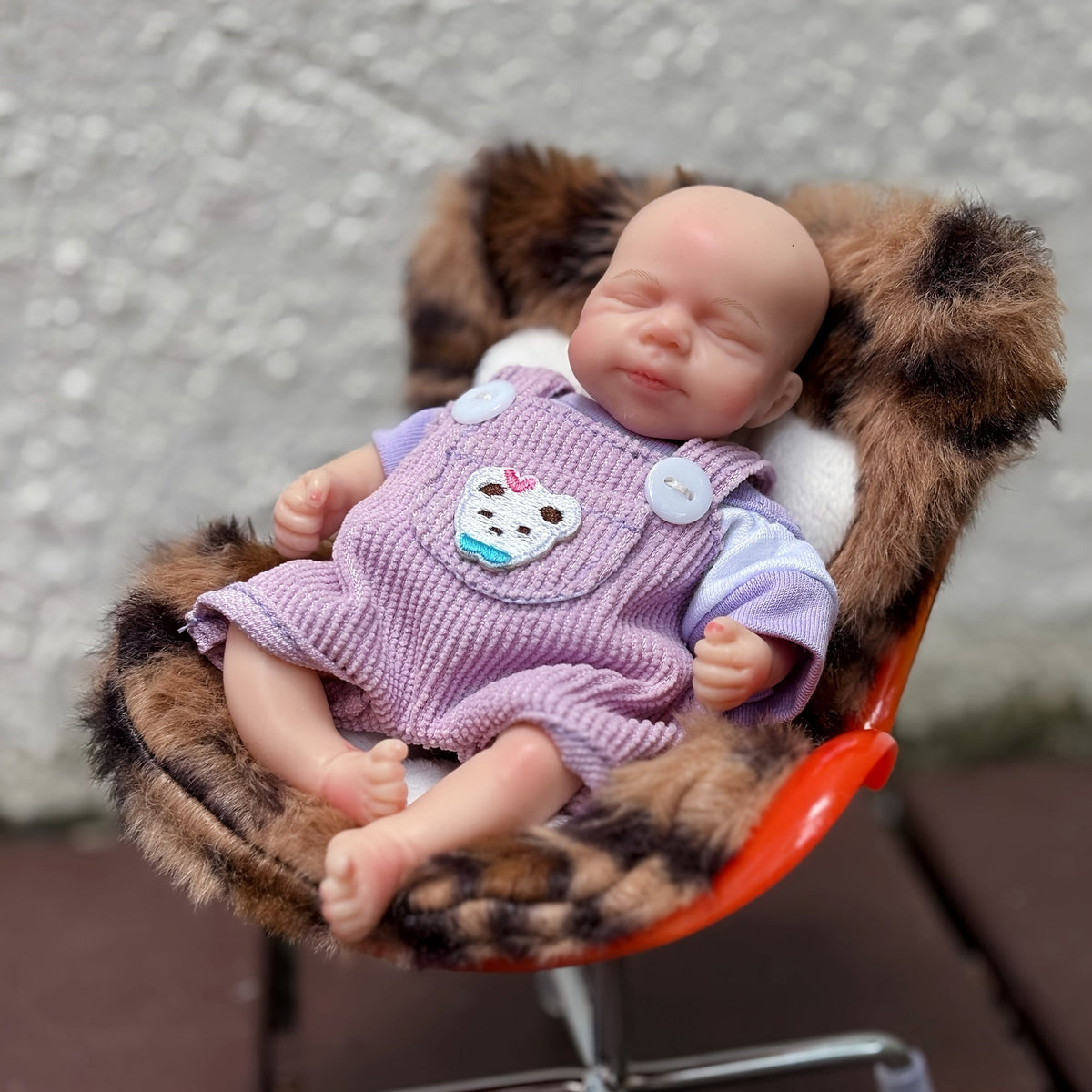 6 Inch Closed Eyes Mini Silicone Reborn Doll Girl Pascale In Purple Bear Outfits