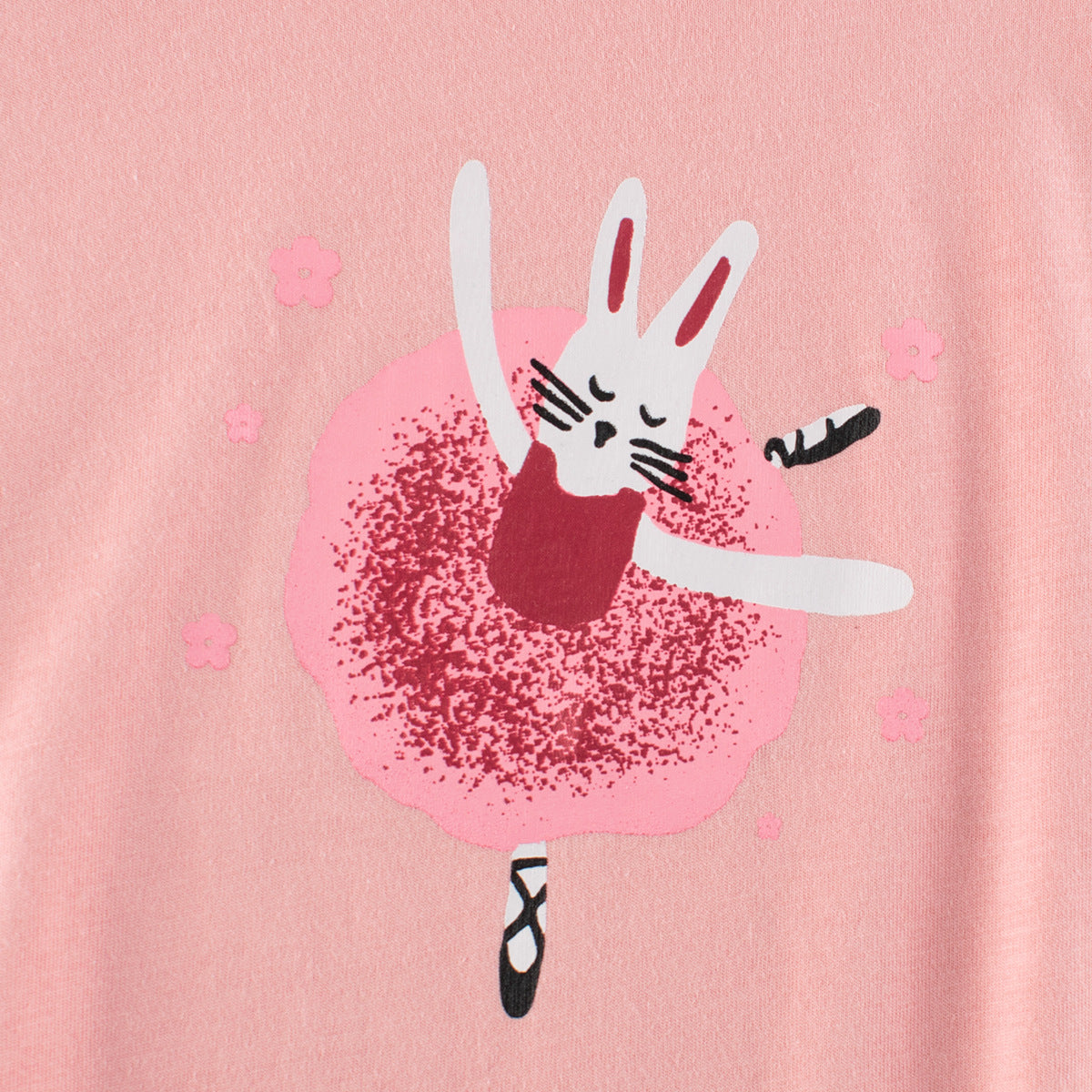 Pink Cartoon Rabbit Round Collar Short Sleeve T-shirt