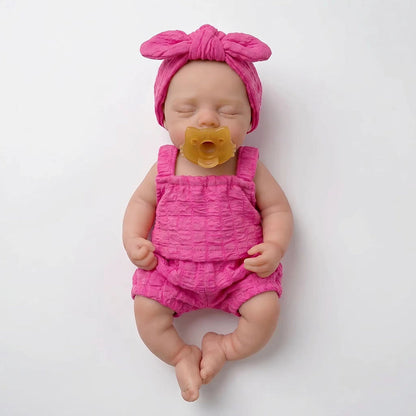 30cm Realistic Full Silicone Closed Eyes Irys Reborn Doll Girl in Rose Outfits