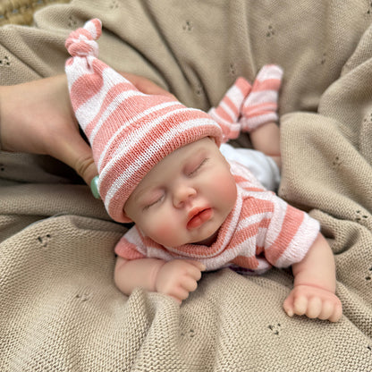 30cm Realistic Silicone Pickle Reborn Doll Girl In Pink Stripe Outfits