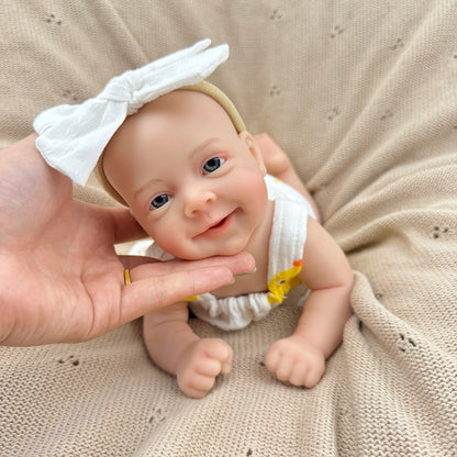 Bambola Reborn Sebastian da 30 cm in morbido silicone pieno occhi aperti e sorriso