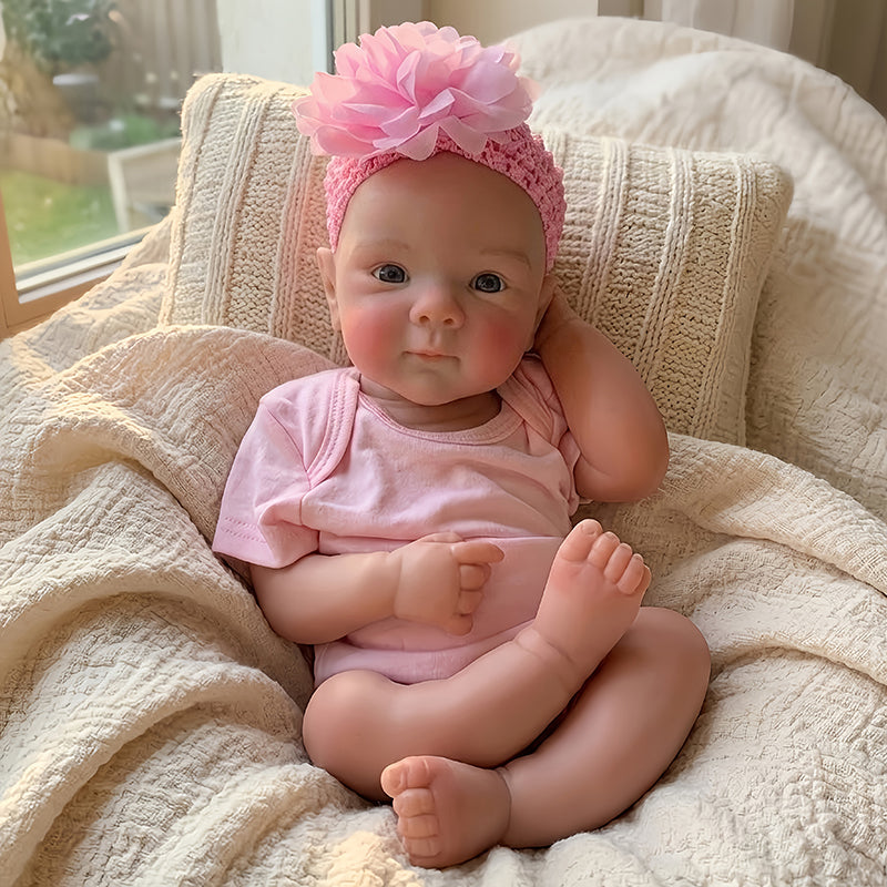 Bambola Reborn Bettie da 18 pollici (45cm) in silicone pieno femminuccia con tutina rosa