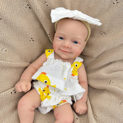 Bambola Reborn Sebastian da 30 cm in morbido silicone pieno occhi aperti e sorriso