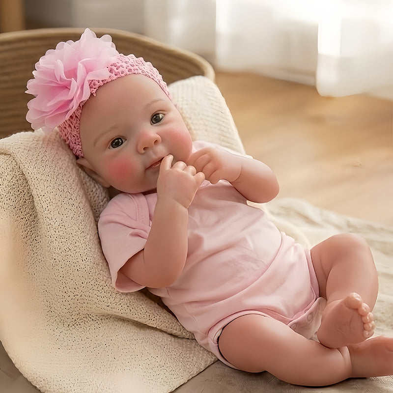 Bambola Reborn Bettie da 18 pollici (45cm) in silicone pieno femminuccia con tutina rosa
